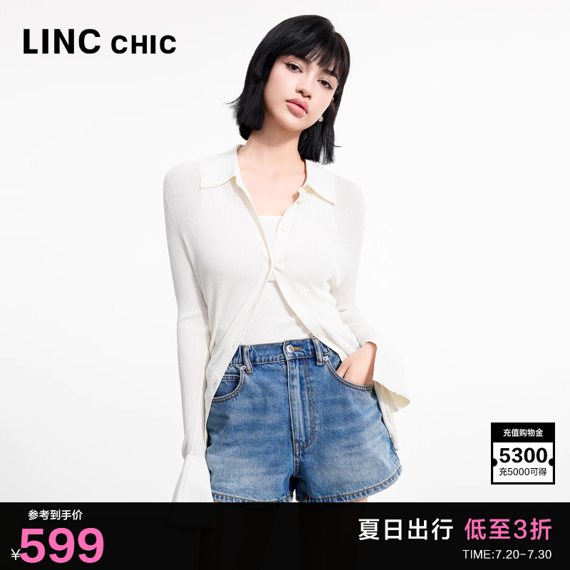 LINC金羽杰2025年夏季新款短裤中腰松紧宽腿牛仔短裤女夏DS105Y