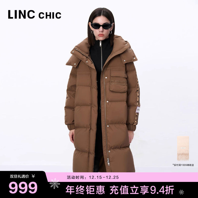 新国标90鸭绒长款连帽面包羽绒服