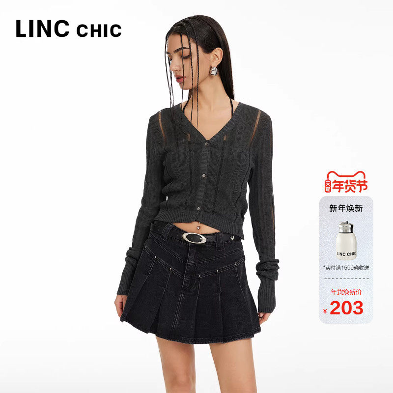 LINC金羽杰镂空针织开衫外套短款V领薄透防晒针织衫女上衣CR331Y,女装/女士精品,毛针织衫,淘宝优惠券,粉丝福利购,淘宝优惠卷