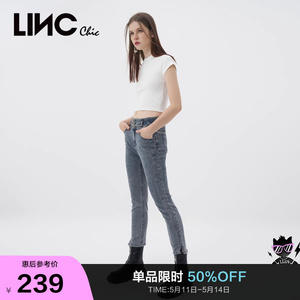 LINCCHIC金羽杰牛仔裤女春秋复古显瘦小脚裤高腰牛仔裤S228JE869