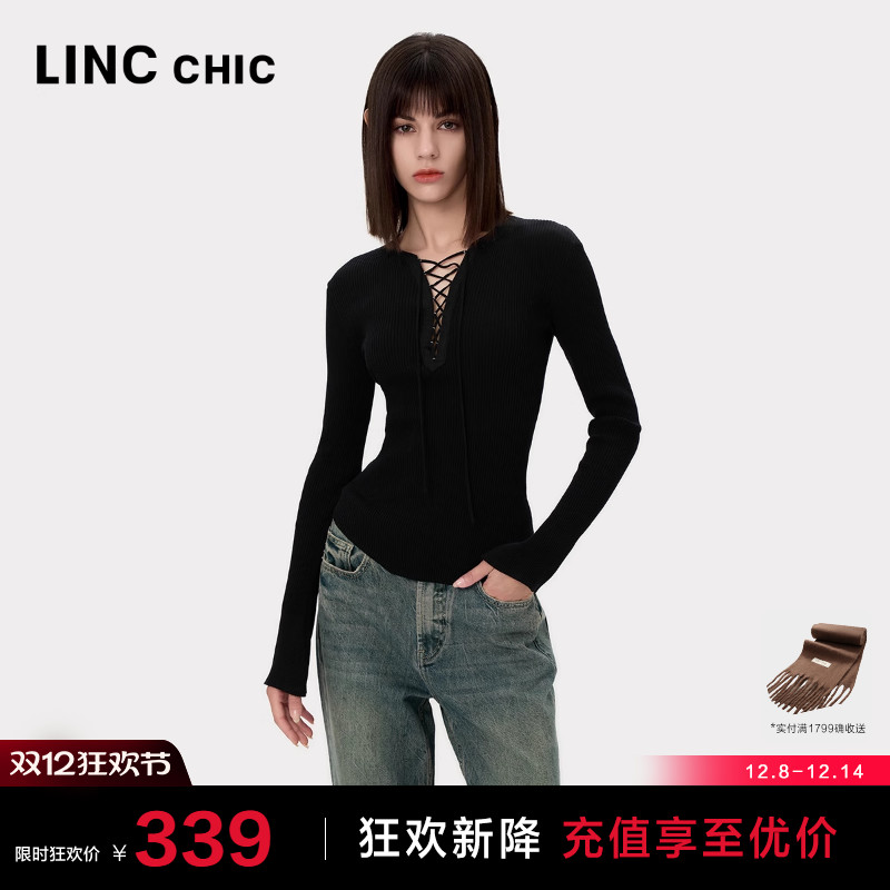 修身绑带设计时髦针织衫