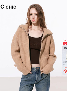 LINCCHIC金羽杰2026年春季新品绵羊毛大翻领针织外套女S261CR108Y