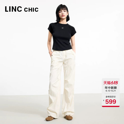 LINC运动风宽松直筒降落伞长裤