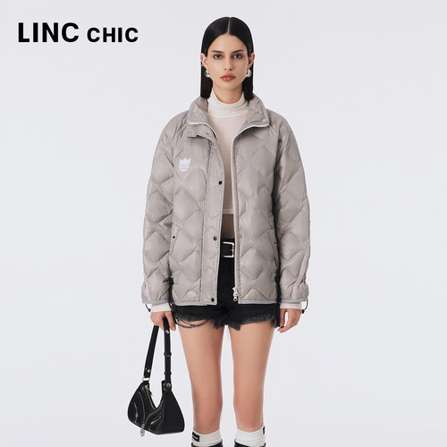 LINC金羽杰短款轻薄羽绒服女反季宽松罩衫款翻领保暖外套女2037