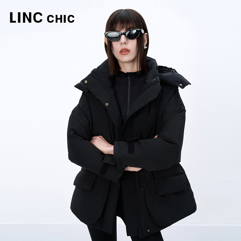 LINCCHIC金羽杰2024年冬季新品都市风衣感短款羽绒服女Y24603318