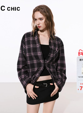 LINCCHIC金羽杰2026年春季新品重工水洗闪钻磨毛衬衫女S261SH158Y