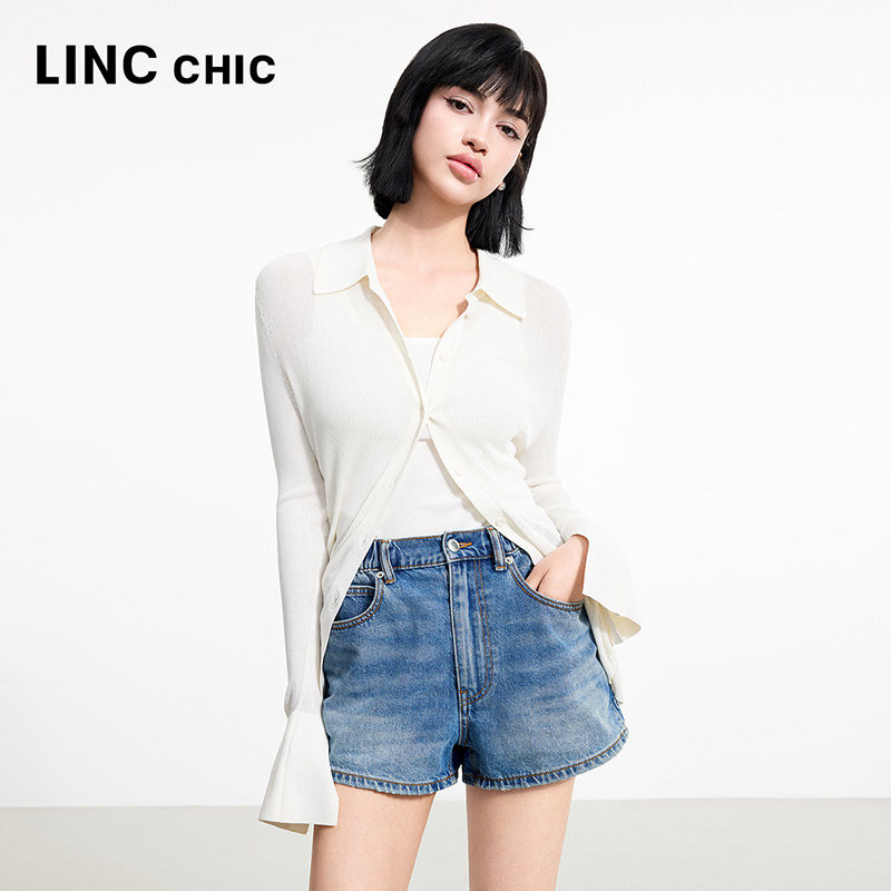 LINCCHIC金羽杰2025年夏季新款中腰松紧宽腿牛仔短裤女夏DS105Y