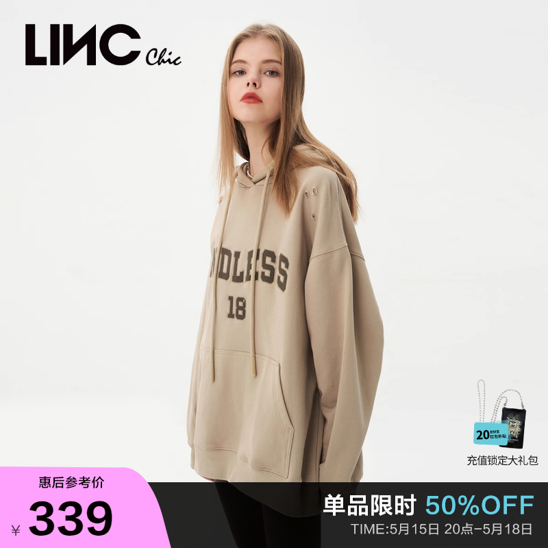 LINCCHIC金羽杰卫衣女春秋新款破洞圆领连帽卫衣女款S231HD105Y 女装/女士精品 卫衣/绒衫 原图主图