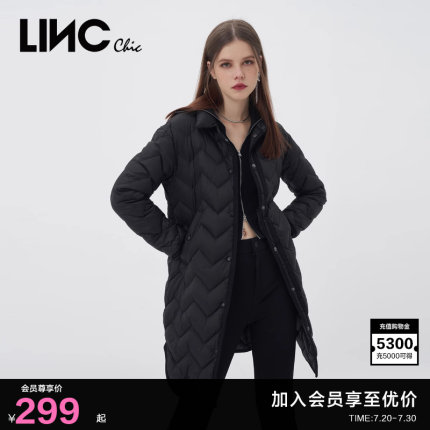 LINC金羽杰中长款羽绒服女衬衫式轻薄羽绒服女外套反季Y22806370Y