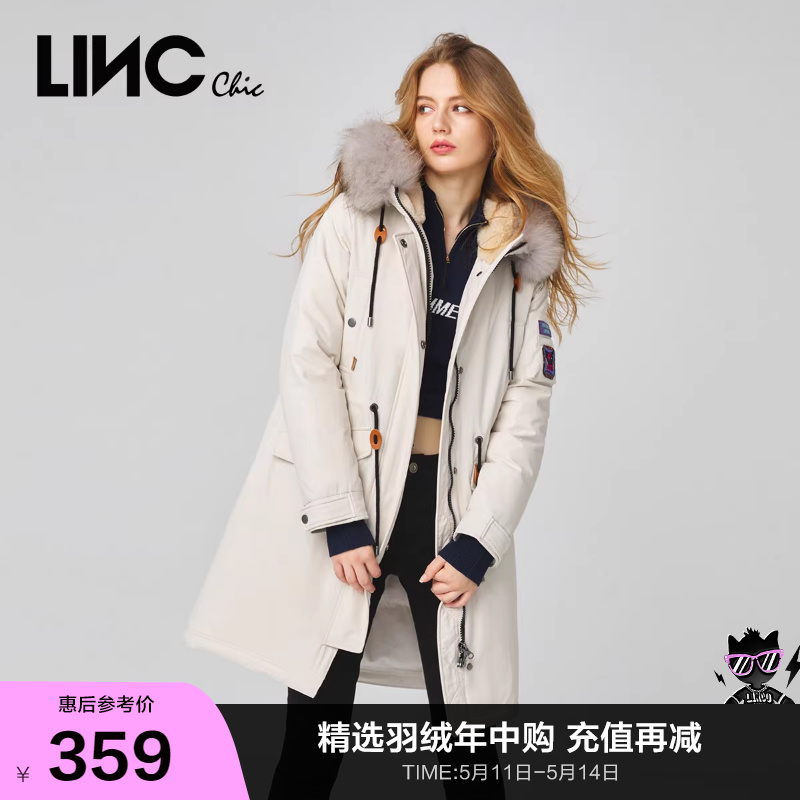 LINCCHIC金羽杰羽绒服女毛领派克服中长款羽绒服女冬季2044396