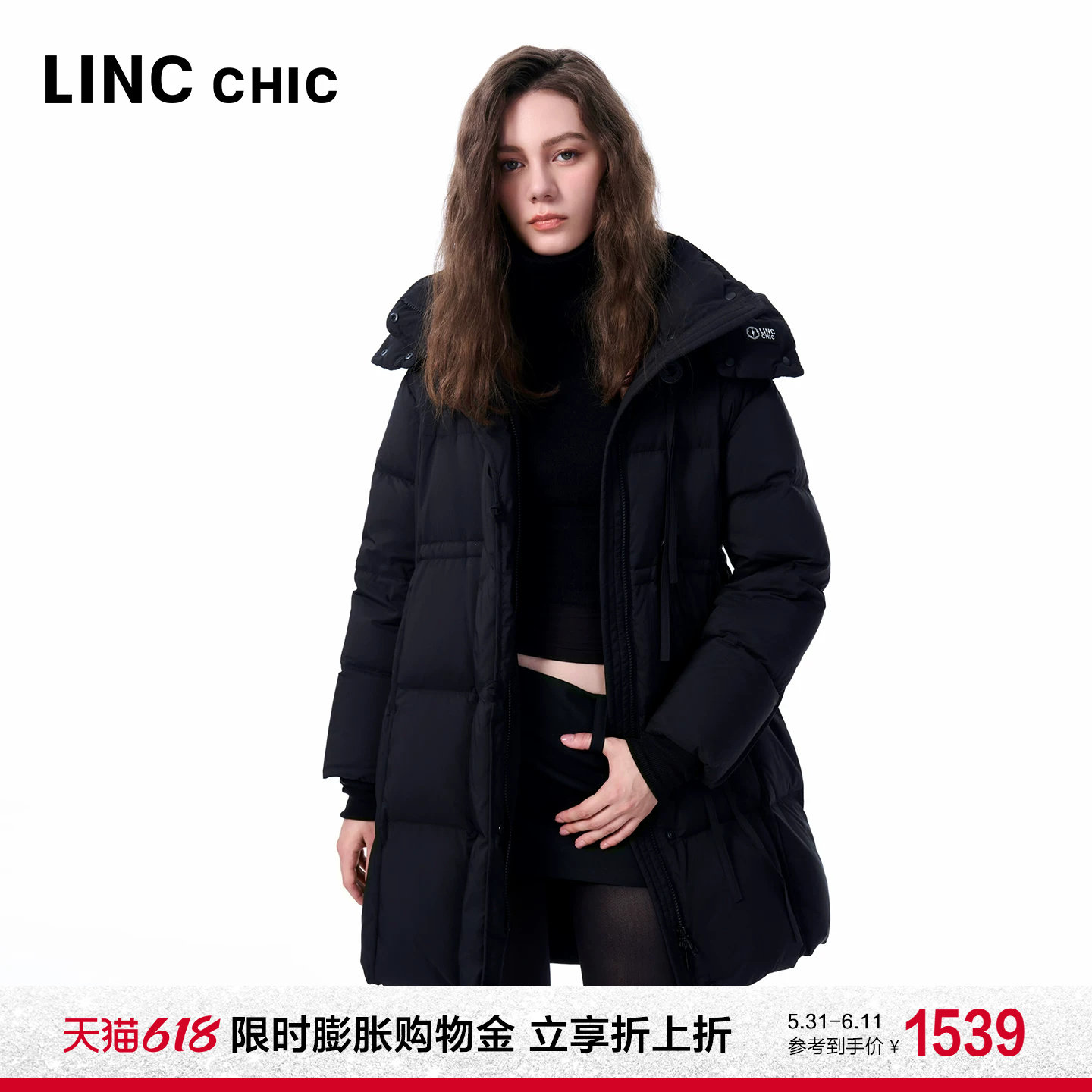 LINCCHIC金羽杰2025年冬季新款羽绒服大衣感中长款羽绒服女6266