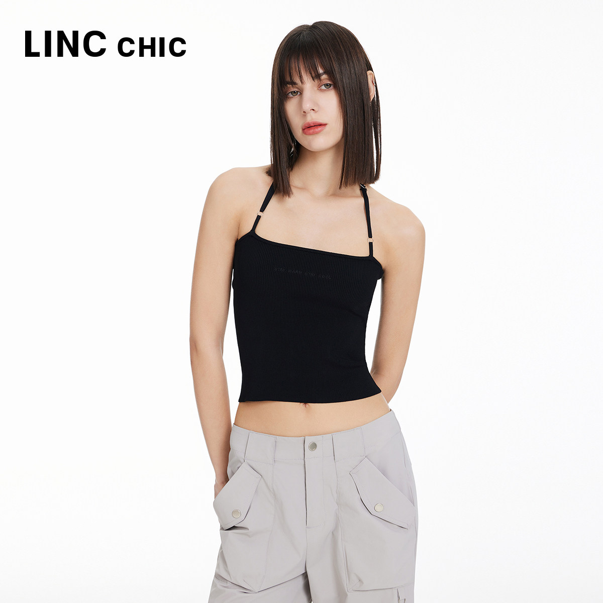 LINCCHIC金羽杰2024年夏季设计感细带针织吊带背心女S242SW325Y