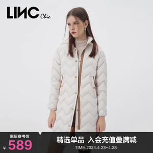 LINCCHIC金羽杰羽绒服修身衬衫式轻薄中长款羽绒服女冬Y22806370