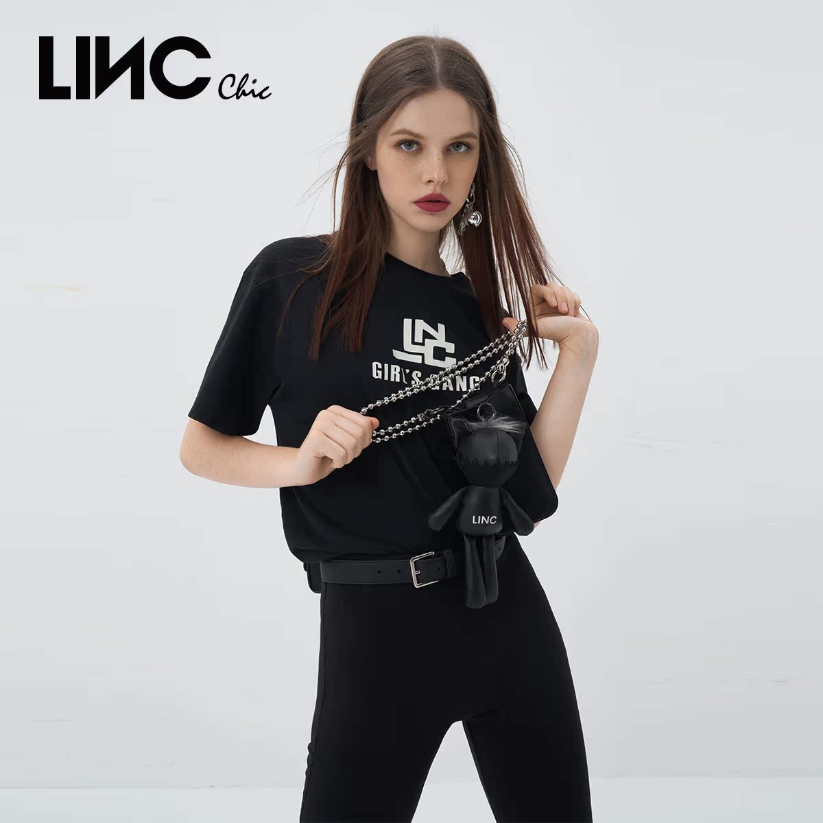 LINC金羽杰公仔猫迷你挎包链条包