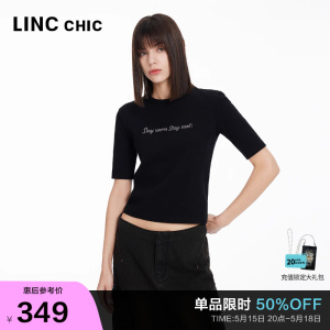 LINCCHIC金羽杰2024年春季新品圆领五分袖修身简约T恤女FK084Y