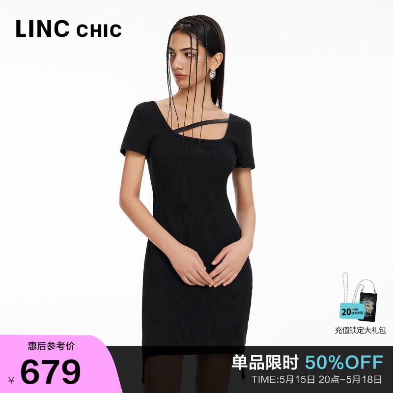 LINCCHIC金羽杰2024年夏季新品机能感半袖针织连衣裙女S242KD096Y