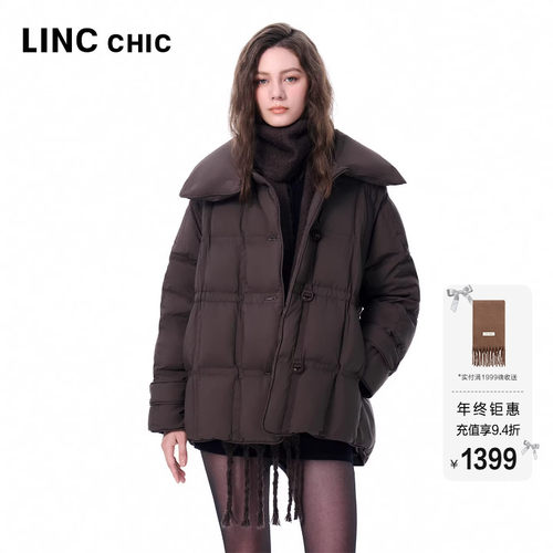 翻领大衣感短款羽绒服