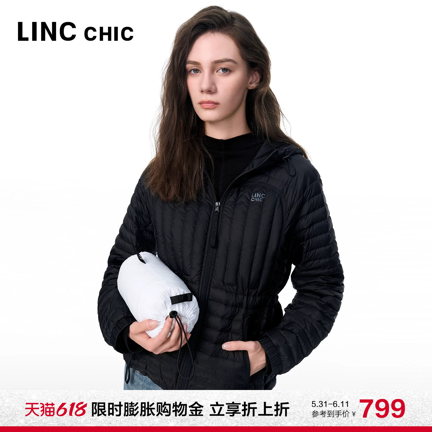 LINC金羽杰新款收腰羽绒服女连帽短款轻薄羽绒外套上衣反季2117