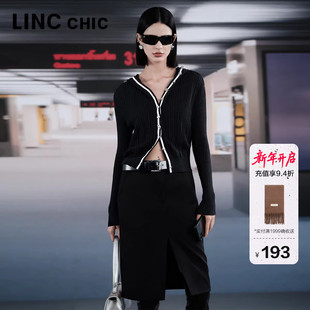 羊毛毛衣女针织开衫 LINC金羽杰针织衫 外套女上衣CR398Y 绵羊毛