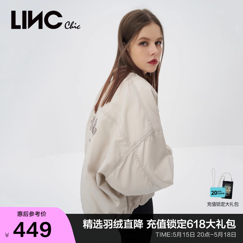 LINCCHIC金羽杰羽绒服女复古轻薄短款羽绒服飞行员夹克Y22801072Y