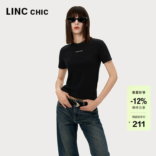 LINC摩登时髦感简约印花修身T恤