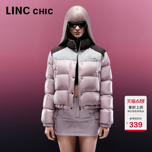 LINC金羽杰轻薄羽绒服女反季撞色短款超轻面包羽绒服女外套1061