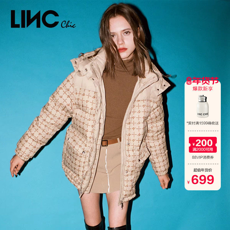 LINC金羽杰面包羽绒服女冬季复古短款羽绒服外套女秋冬款22802285