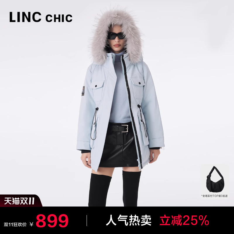 派克大毛领皮草感中长款羽绒服