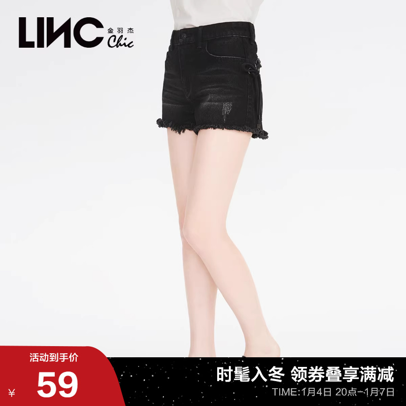 LINCCHIC金羽杰裤子女复古约克绑带棉质牛仔短裤922121