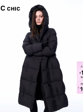 LINCCHIC金羽杰2025年冬季新款连帽围裹感加厚长款羽绒服女8239Y