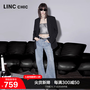 女JE397Y 无侧缝及地高腰阔腿牛仔裤 新品 LINCCHIC金羽杰2024年春季