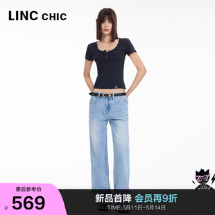 女S241JE131Y 中高腰宽松直筒牛仔裤 LINCCHIC金羽杰2024年春季 新品