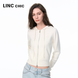 LINCCHIC金羽杰2025年秋季 女S253CR506Y 新品 绵羊毛连帽针织开衫