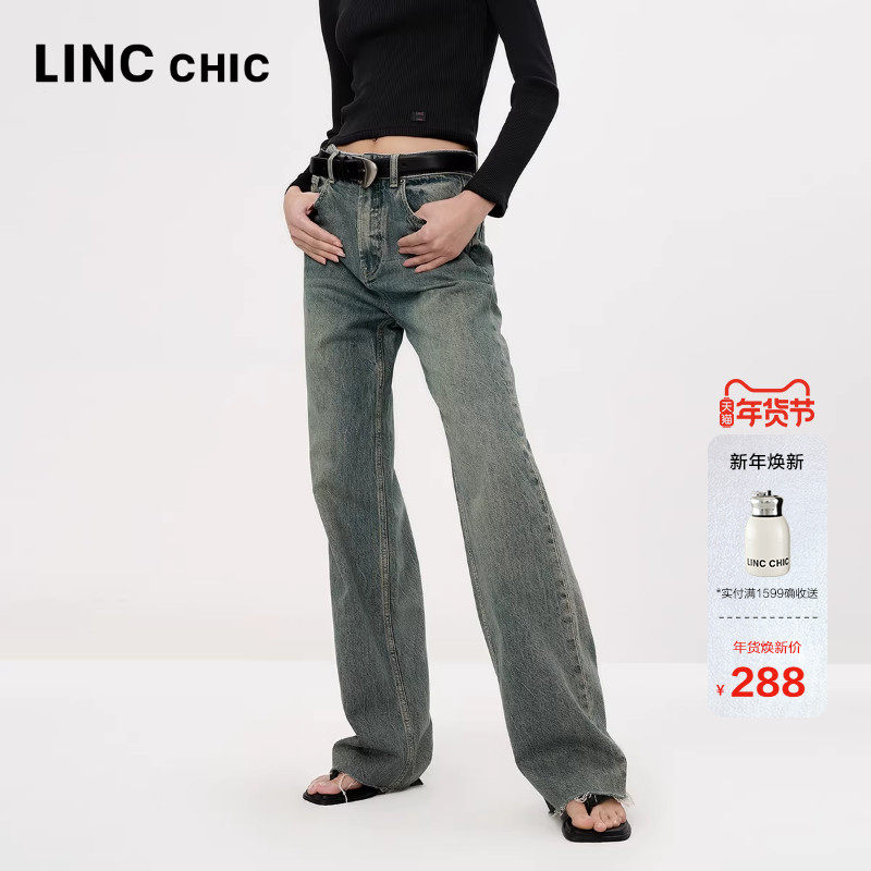 LINC金羽杰直筒牛仔裤女复古高腰阔腿牛仔裤宽松裤子女款JE482Y,女装/女士精品,牛仔裤,淘宝优惠券,粉丝福利购,淘宝优惠卷