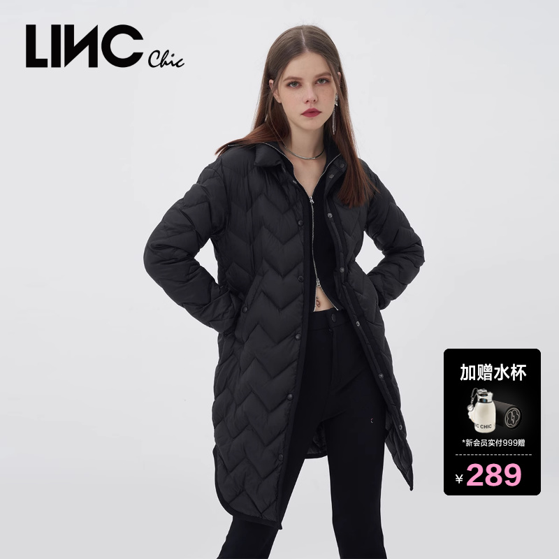 LINC金羽杰中长款羽绒服女衬衫式轻薄羽绒服女外套冬季Y22806370Y