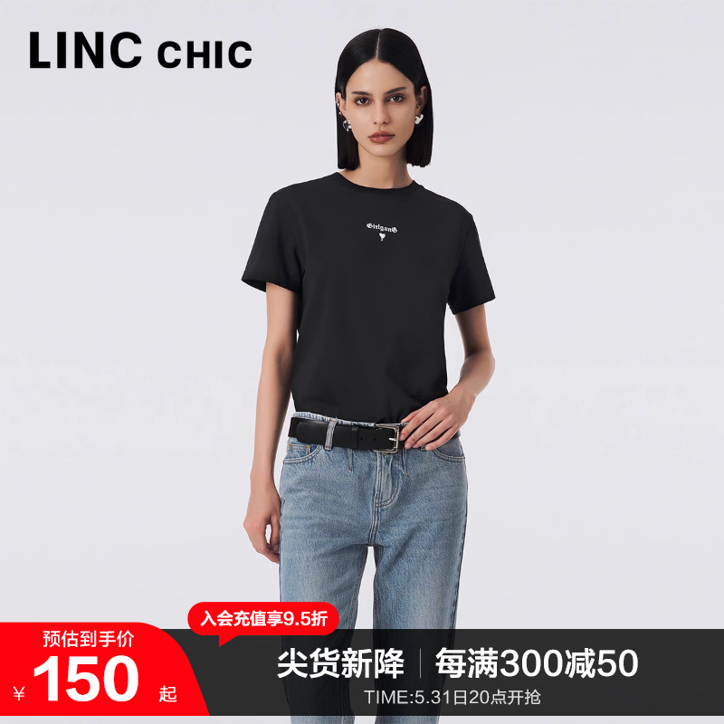 LINCCHIC金羽杰t恤女2023新款精致字母印花短袖女T恤S233TS435Y 女装/女士精品 T恤 原图主图