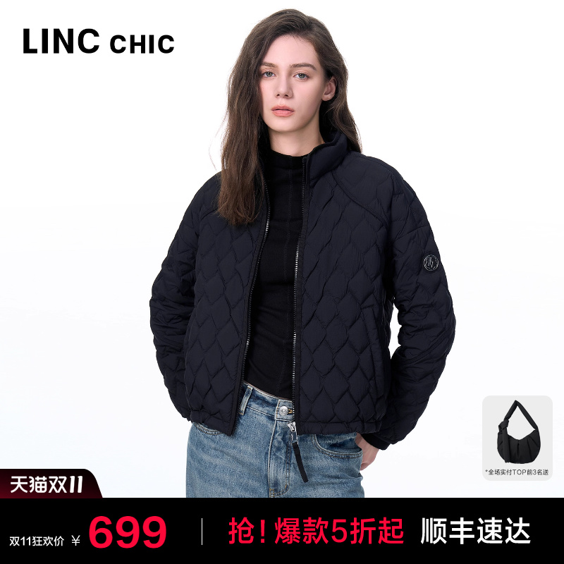 轻运动风菱格纹羽绒服夹克外套