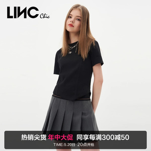 LINCCHIC金羽杰T恤女新款机能感修身紧致短袖女T恤上衣S231FK107Y