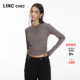 长袖 LINC金羽杰内搭女上衣性感抽褶打底衫 圆领修身 T恤女FK091Y
