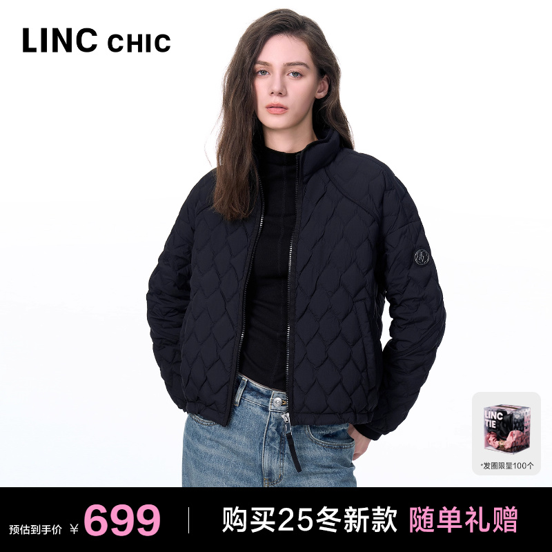 轻运动风菱格纹羽绒服夹克外套