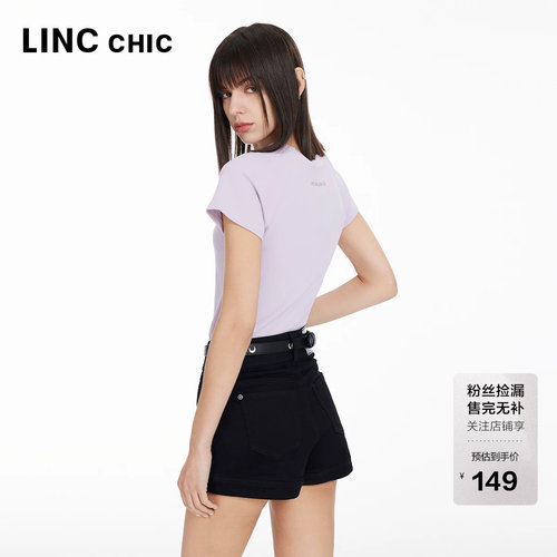 中腰修身弹力纯色牛仔短裤