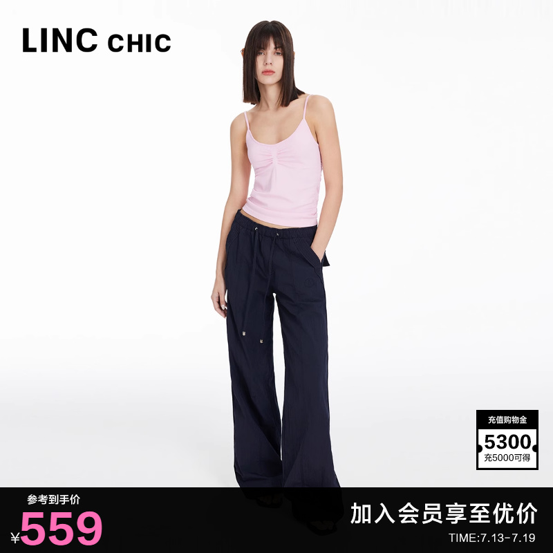 LINC金羽杰休闲裤女户外穿搭宽松直筒裤垂感伞兵裤长裤子女款175Y