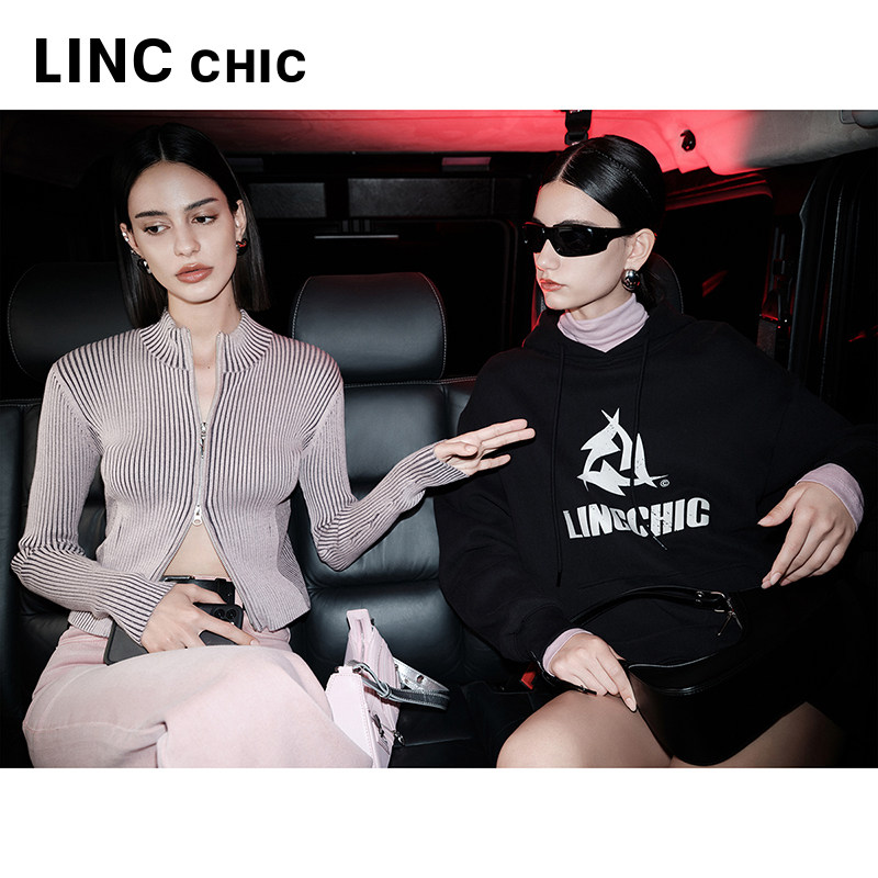 LINCCHIC金羽杰23年秋新款OVERSIZE中长款轻奢拉绒连帽卫衣女395Y