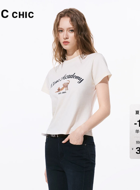 LINCCHIC金羽杰2026年春季新品简约印花短袖圆领T恤女S261TS216Y