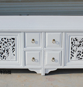 法欧美式南榆木家具复古田园全实木家居白色电视柜组合视听柜