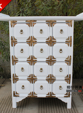 法欧美式南榆木家具复古田园全实木 白色12十二斗中药柜储物柜