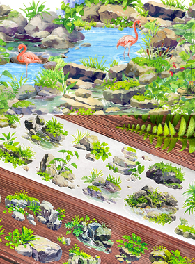 新款造景现货石径幽幽石头切模卷NEW手帐和纸胶带PET风景建筑贴纸