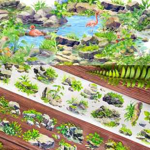 新款造景现货石径幽幽石头切模卷NEW手帐和纸胶带PET风景建筑贴纸