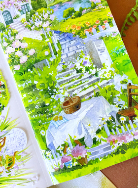 新款造景憩园画境NEW手帐和纸胶带PET田园花园背景建筑贴纸山水草