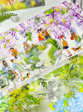 新款造景人物文字大背景框框现货NEW手帐和纸胶带PET风景贴纸山水